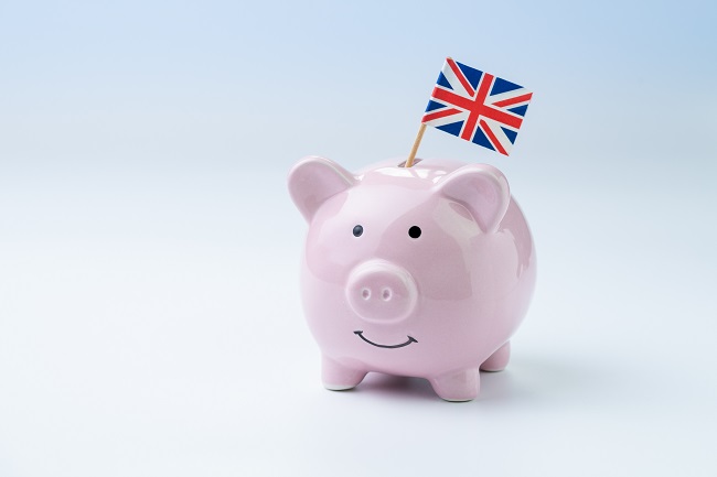 piggy bank with Union Jack flag