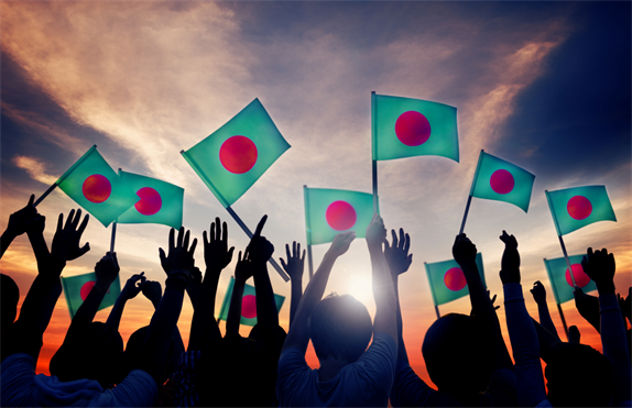 Crowd waiving Bangladesh flag