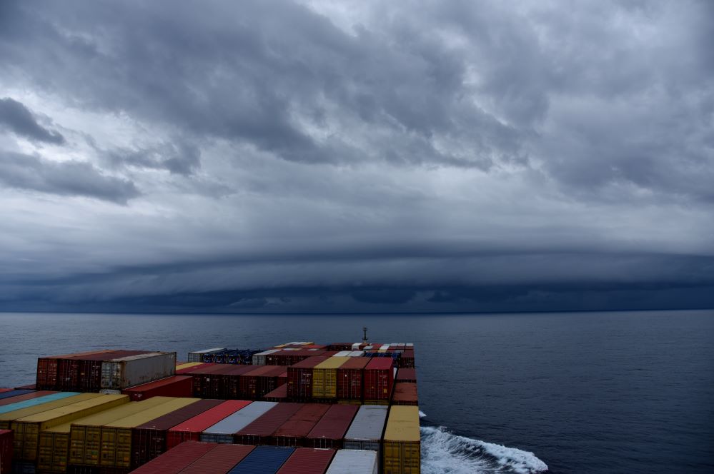 ship in stormy waters