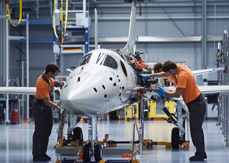 Aerospace Engineers Working Assembly Testing New Aircraft Prototype