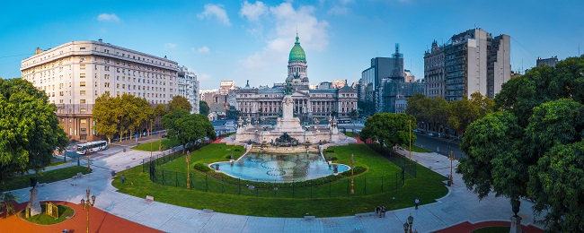 Panorama of the city of Buenos Aires. Aerial panorama of the square near Congreso at sunny day