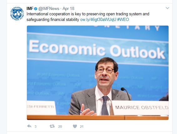Twitter snip from IMF