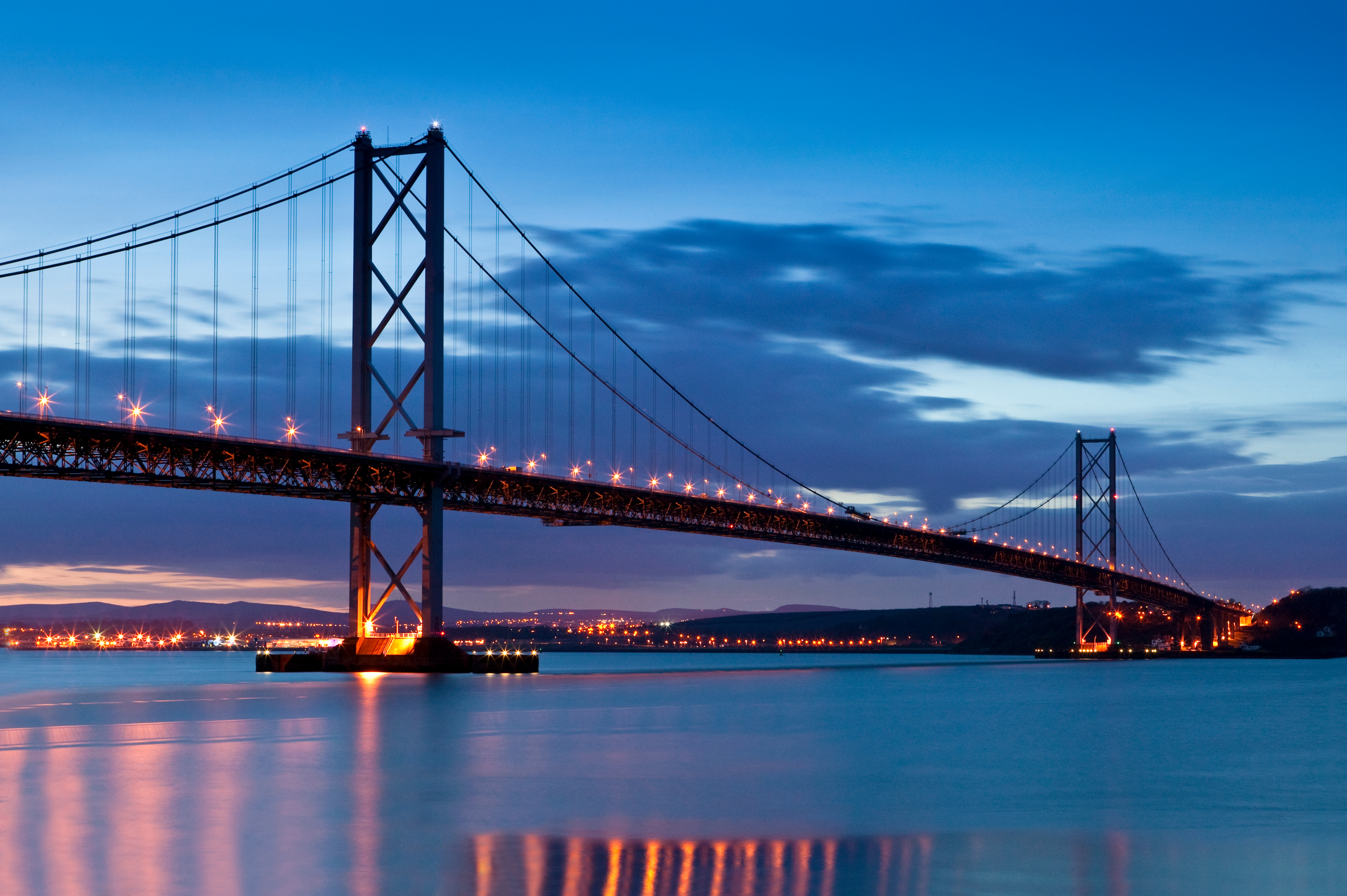 Firth of Forth Bridge at night