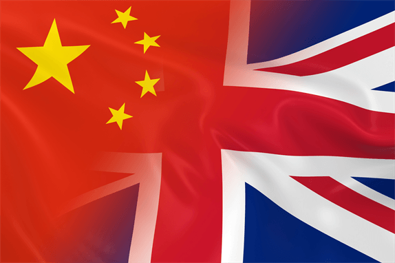 Chinese and Union Jack flags